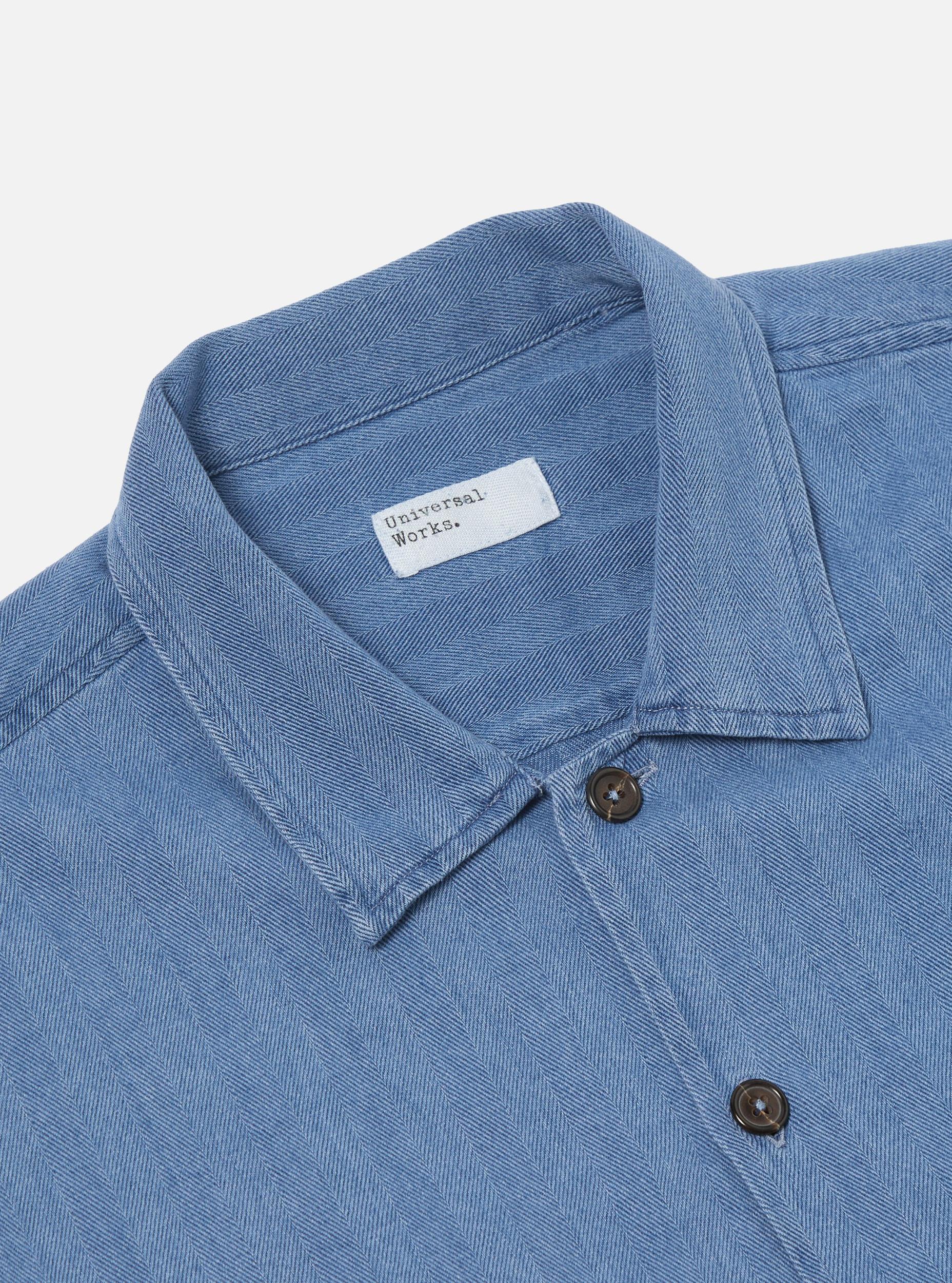 Universal Works L/S Utility Shirt in Washed Indigo Herringbone Denim Product Image