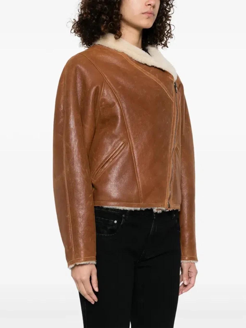 ISABEL MARANT Cropped Jacket In Smooth Lambskin In Brown Product Image