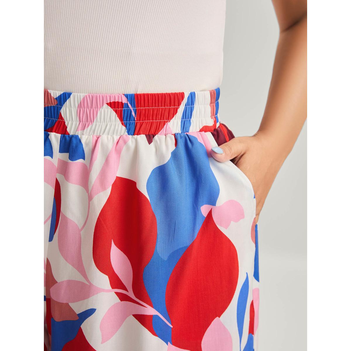 Plus Size Color Block Stretchy Waist Wide-Leg Pants Women Multicolor Casual Wide Leg Mid Rise Casual Pants BloomChic 18-20/2X Product Image