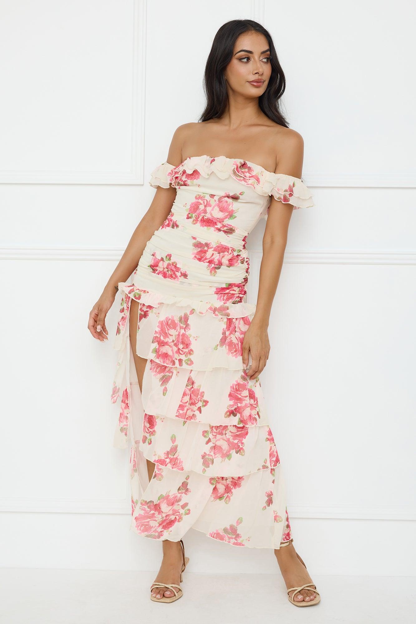 Floralicious Off Shoulder Maxi Dress Cream Product Image