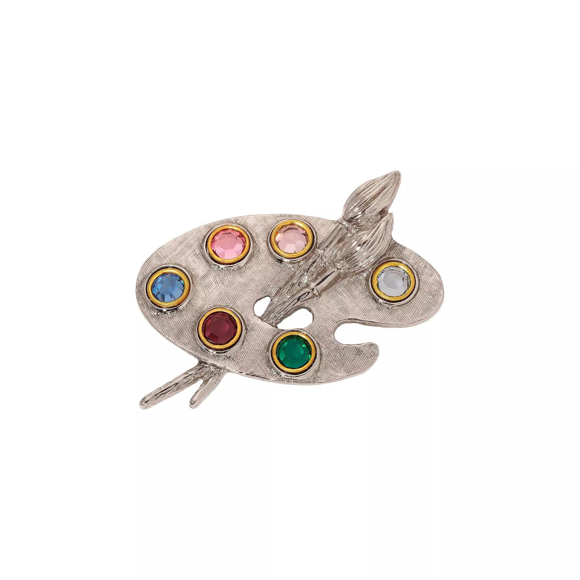 1928 Multi-Color Crystal Paint & Brushes Palette Brooch, Womens, Silver Tone Product Image