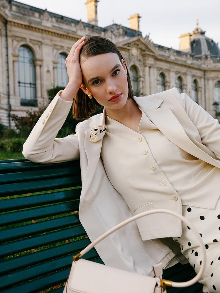 Worsted Wool One Button Women Blazer Product Image