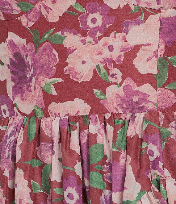 Terani Couture Sweetheart Neck Short Sleeve Floral Chiffon Ruffle Front Maxi Dress Product Image