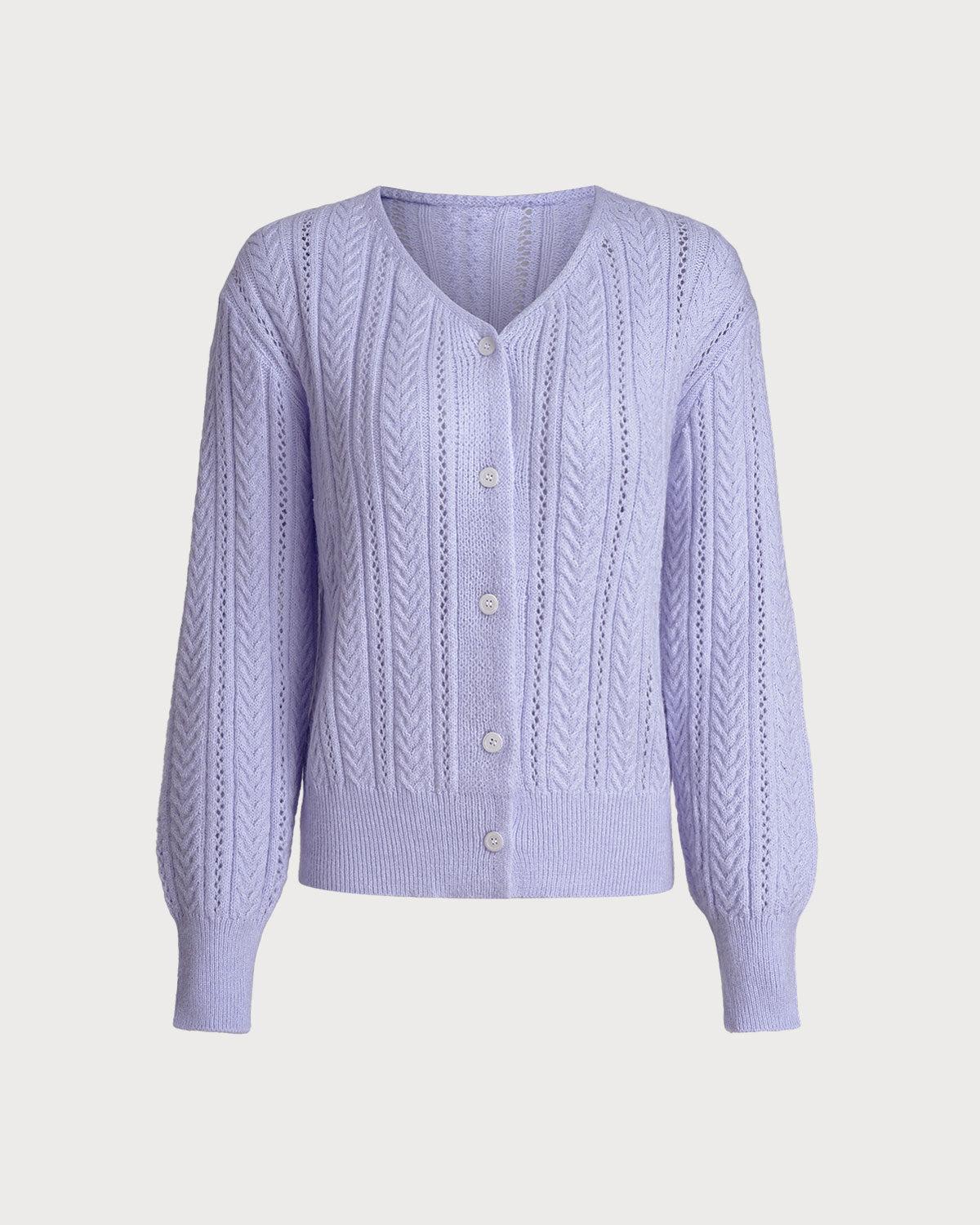 Purple V Neck Single-Breasted Cardigan Product Image