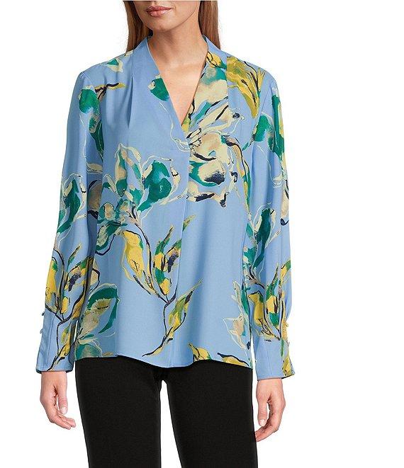 Investments Woven Divine Floral Long Sleeve V-Neck Top Product Image