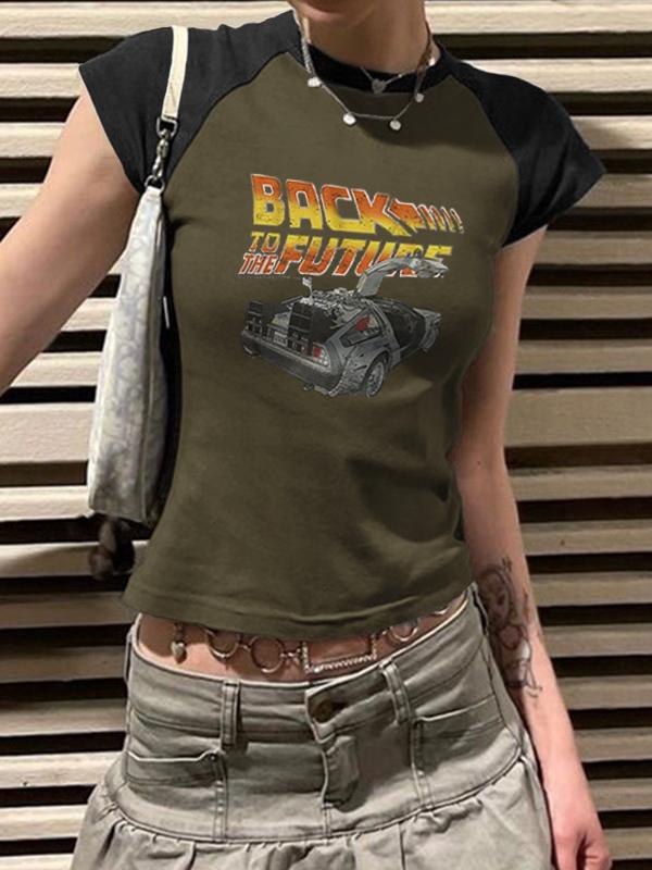 Lettering Racing Raglan Sleeve Cropped Top Product Image