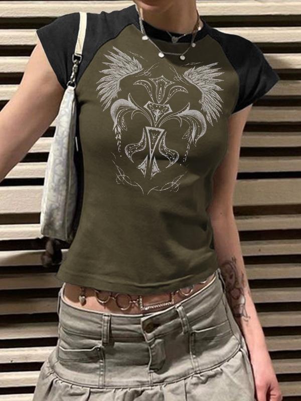 Vintage Wing Print Raglan Short Sleeve Tee Product Image