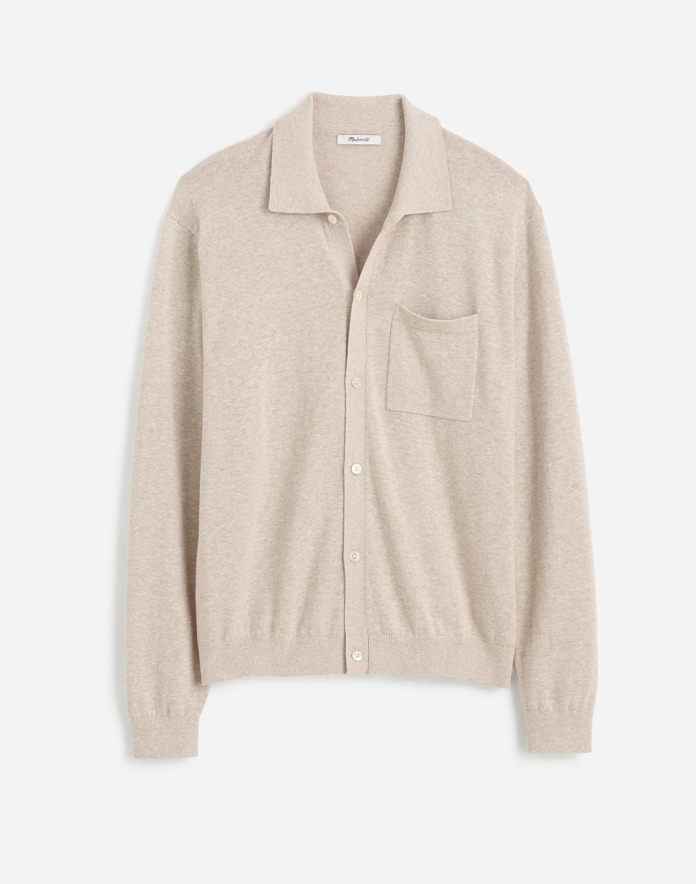 Button-Up Sweater Polo in Lightweight Cotton-Linen Blend Product Image