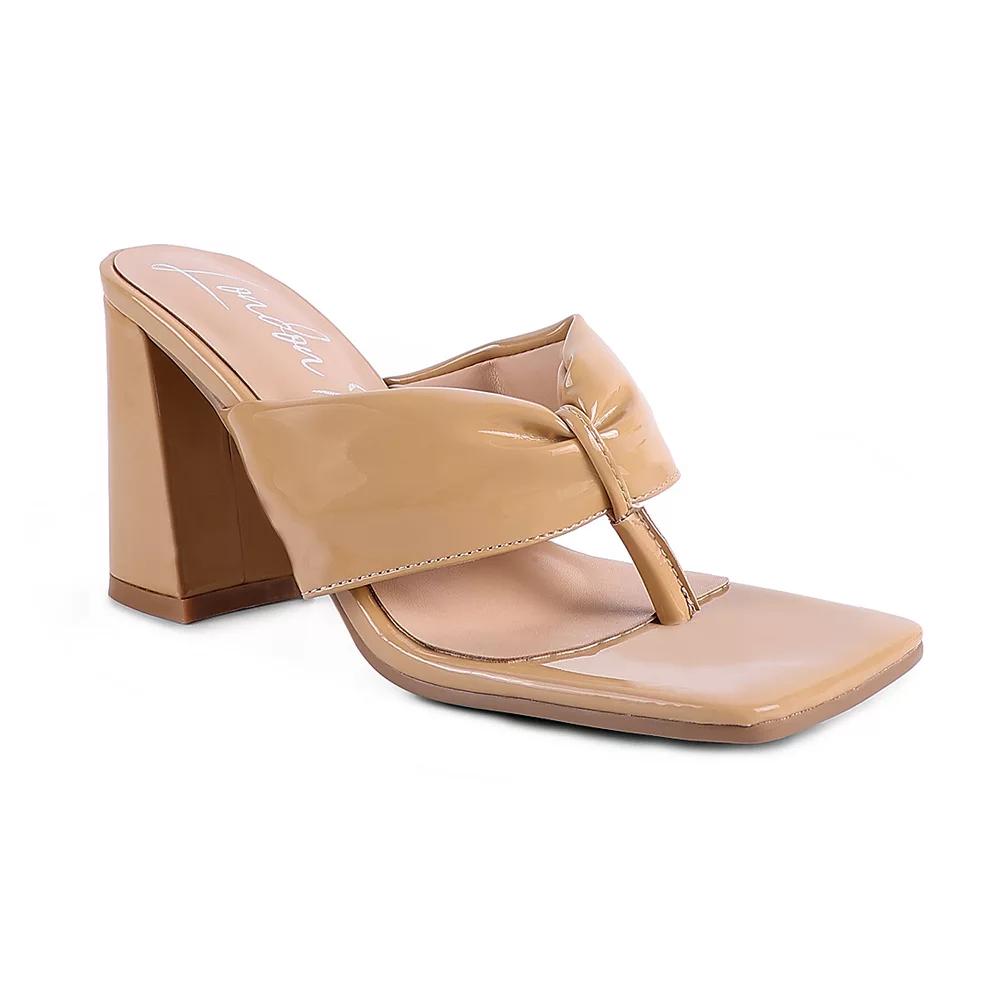 London Rag Phantom Ruched Womens High Heeled Thong Sandals Brown Product Image