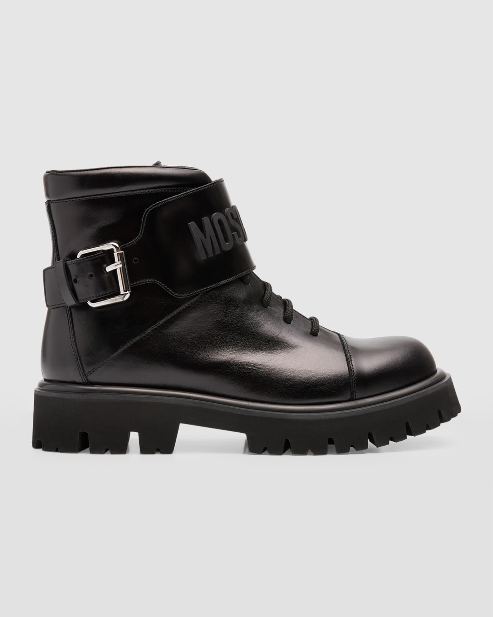 Men's Leather Logo Combat Boots Product Image