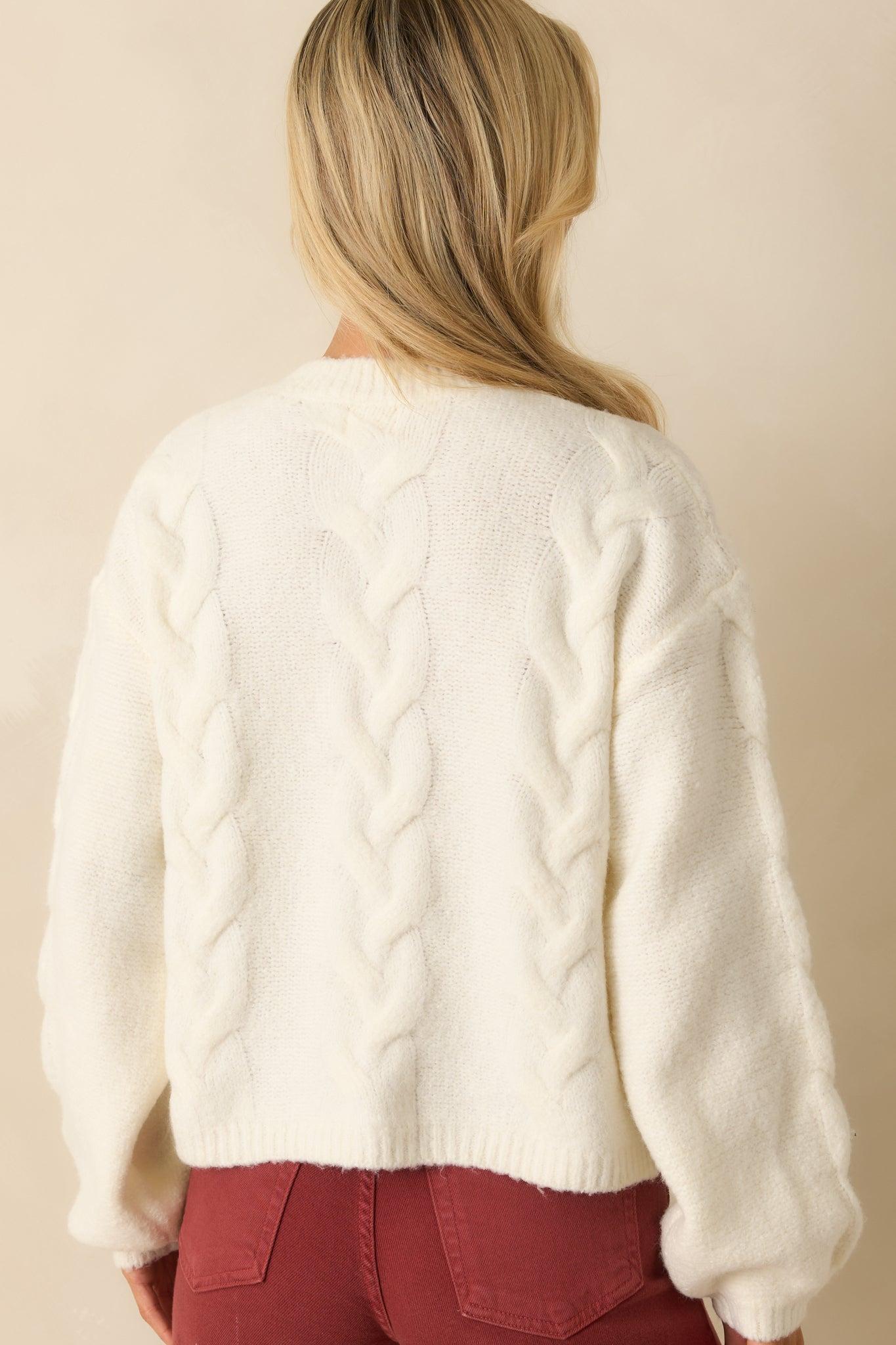 Gather What Matters Ivory Multi Knit Button Up Cardigan Product Image