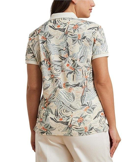 Lauren Ralph Lauren Plus Size Stretch Pique Printed Polo Shirt Product Image