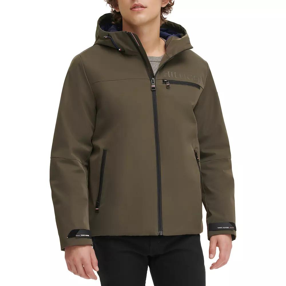 Mens Tommy Hilfiger Flex Tech Hooded Rain Jacket Green Product Image