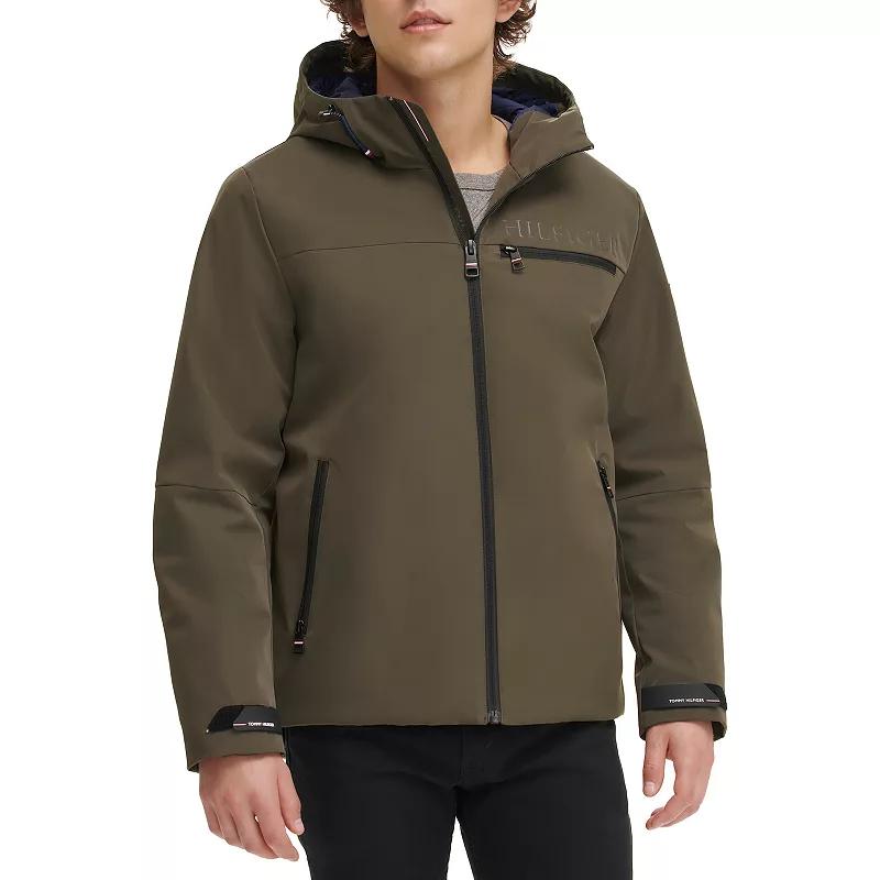 Mens Tommy Hilfiger Flex Tech Hooded Rain Jacket Green Product Image