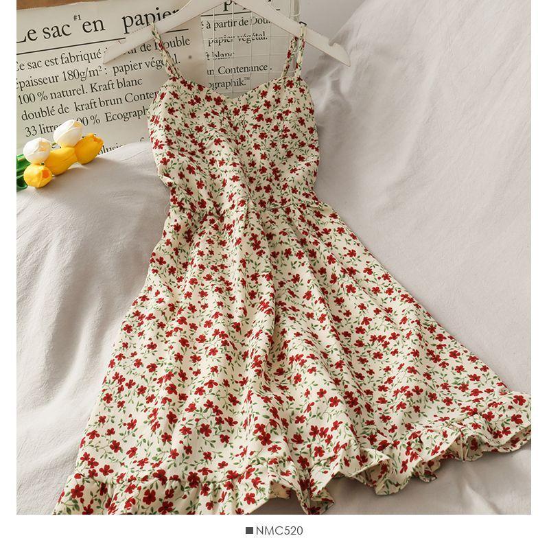 Spaghetti Strap Floral Print Ruffled Hem Mini A-Line Dress Product Image