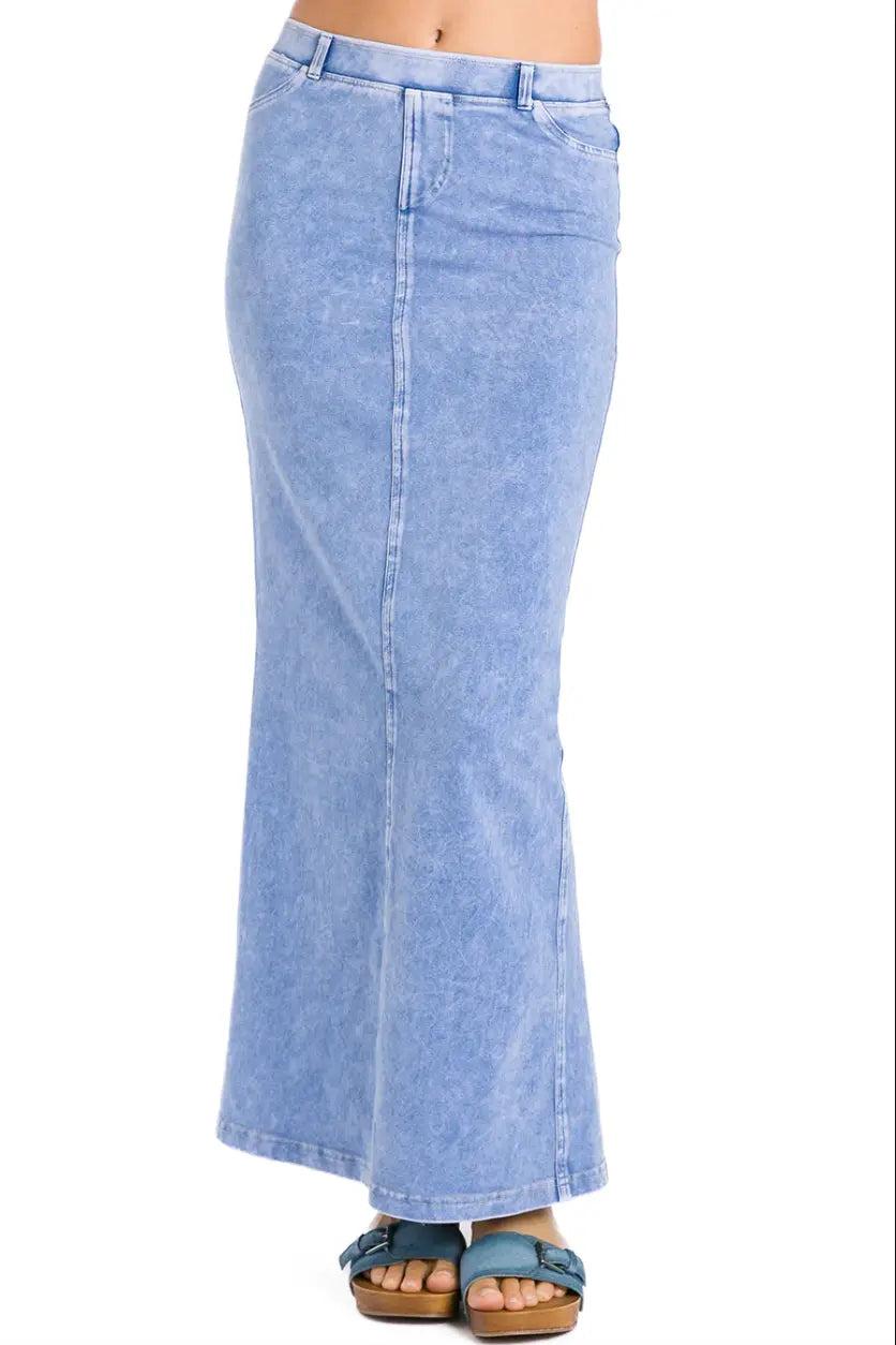 Hard Tail Long Denim Closed Slit Skirt (Style WJ-114) Product Image