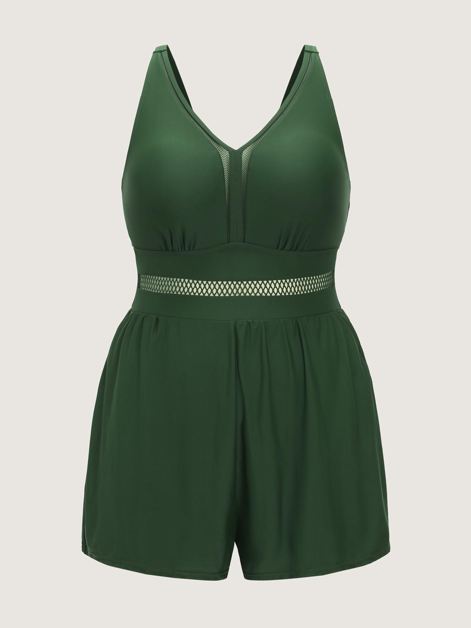 Sheer Mesh Panel V-Neck One-Piece Swimsuit Female Product Image