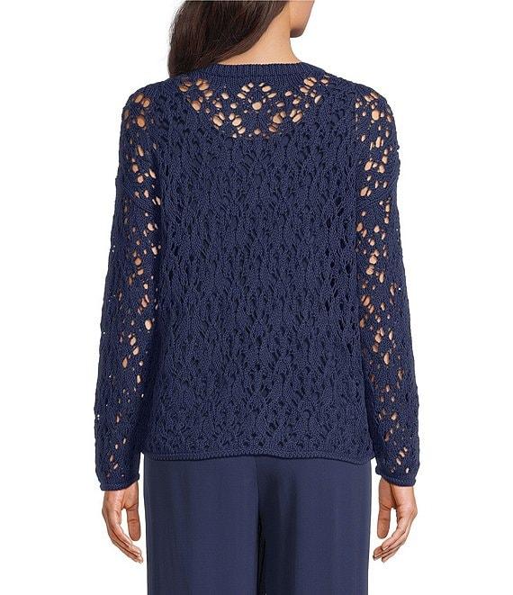 Eileen Fisher Organic Cotton Open Stitch Round Neck Long Sleeve Sweater Product Image