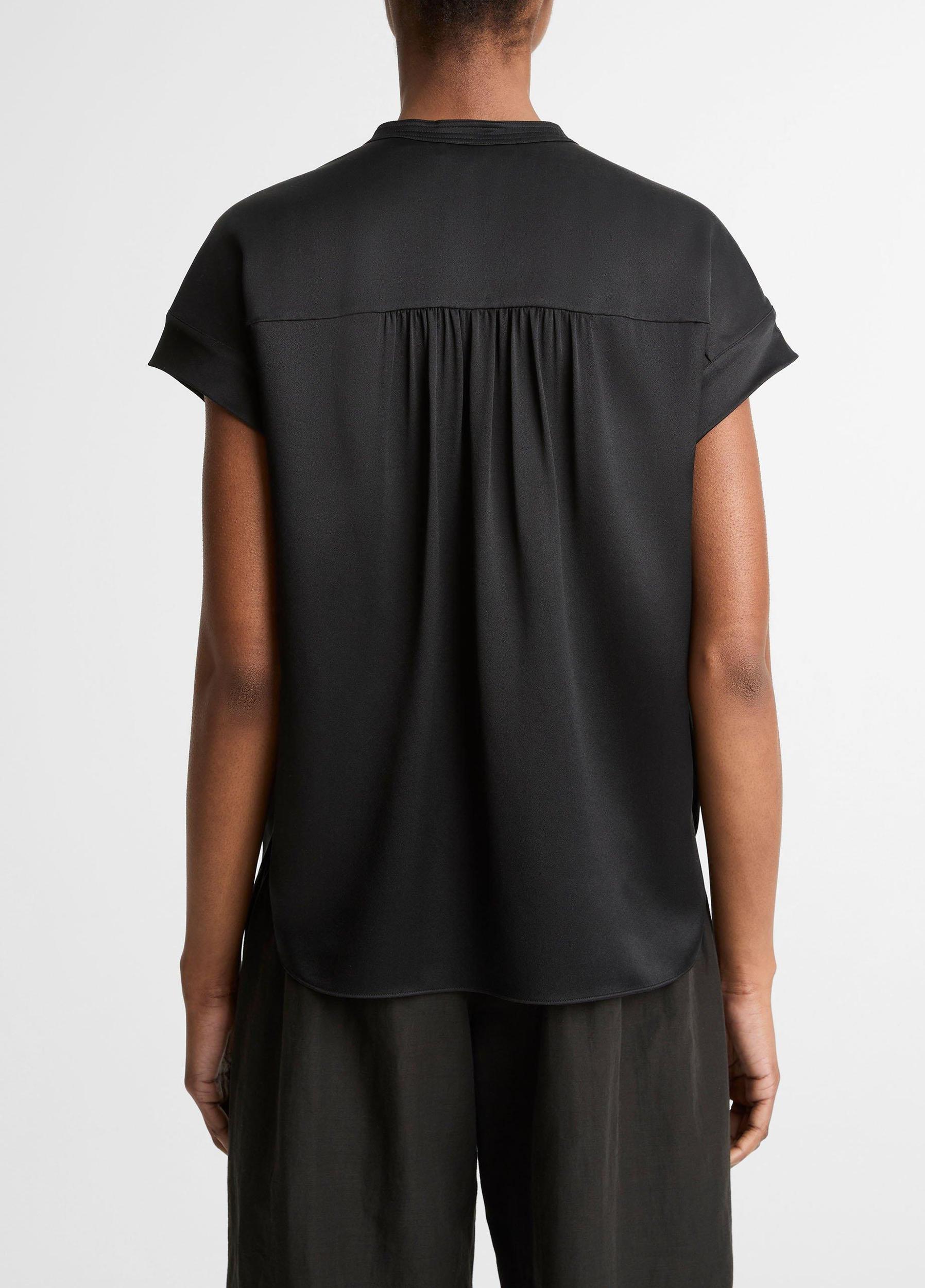 Silk Gathered Cap-Sleeve Blouse Product Image
