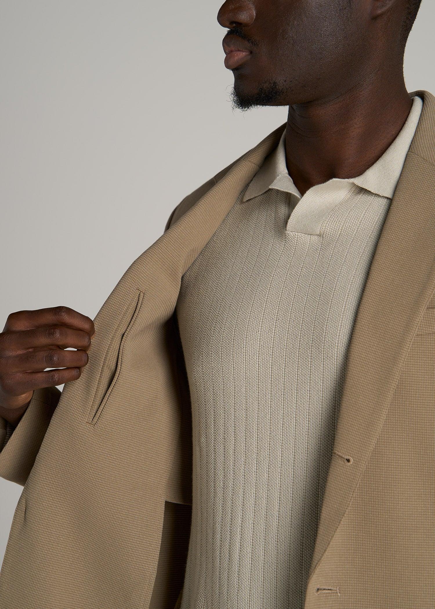 Textured Garment Washed Stretch Cotton Blazer for Tall Men in Desert Khaki Male Product Image