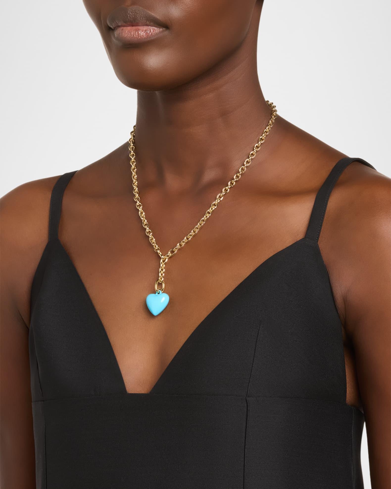 The Mini Puffy Heart Necklace, Turquoise Product Image