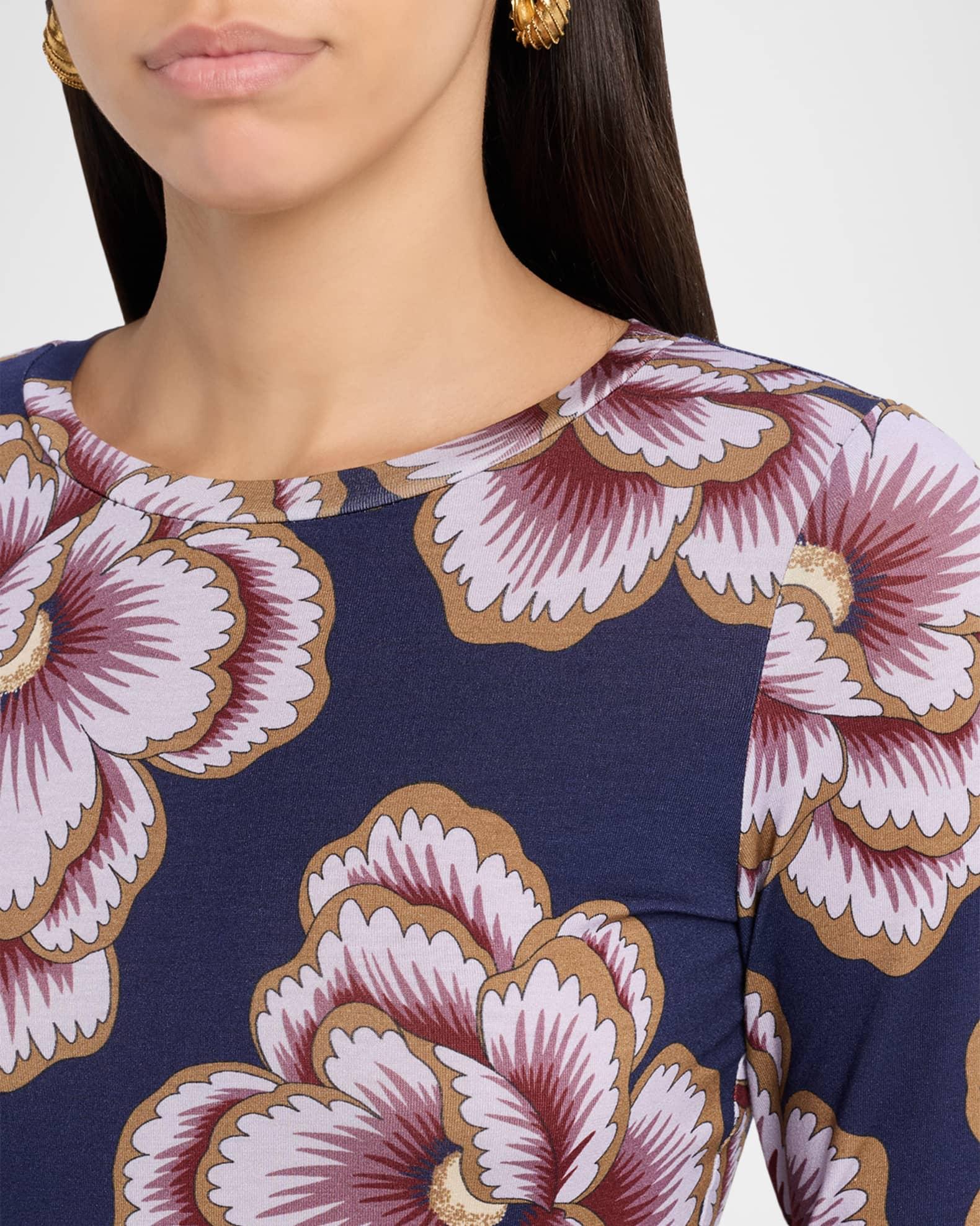 Floral Scrunch-Sleeve Crewneck Top Product Image