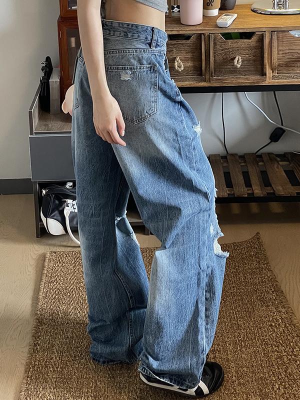 Vintage Destroyed Loose Ripped Jeans Product Image