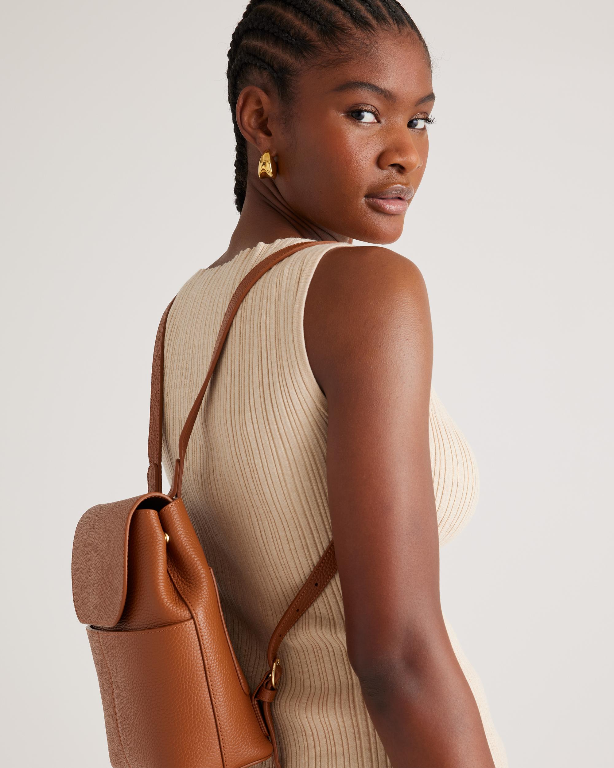 Quince | Women's Italian Leather Small Backpack in Cognac Product Image