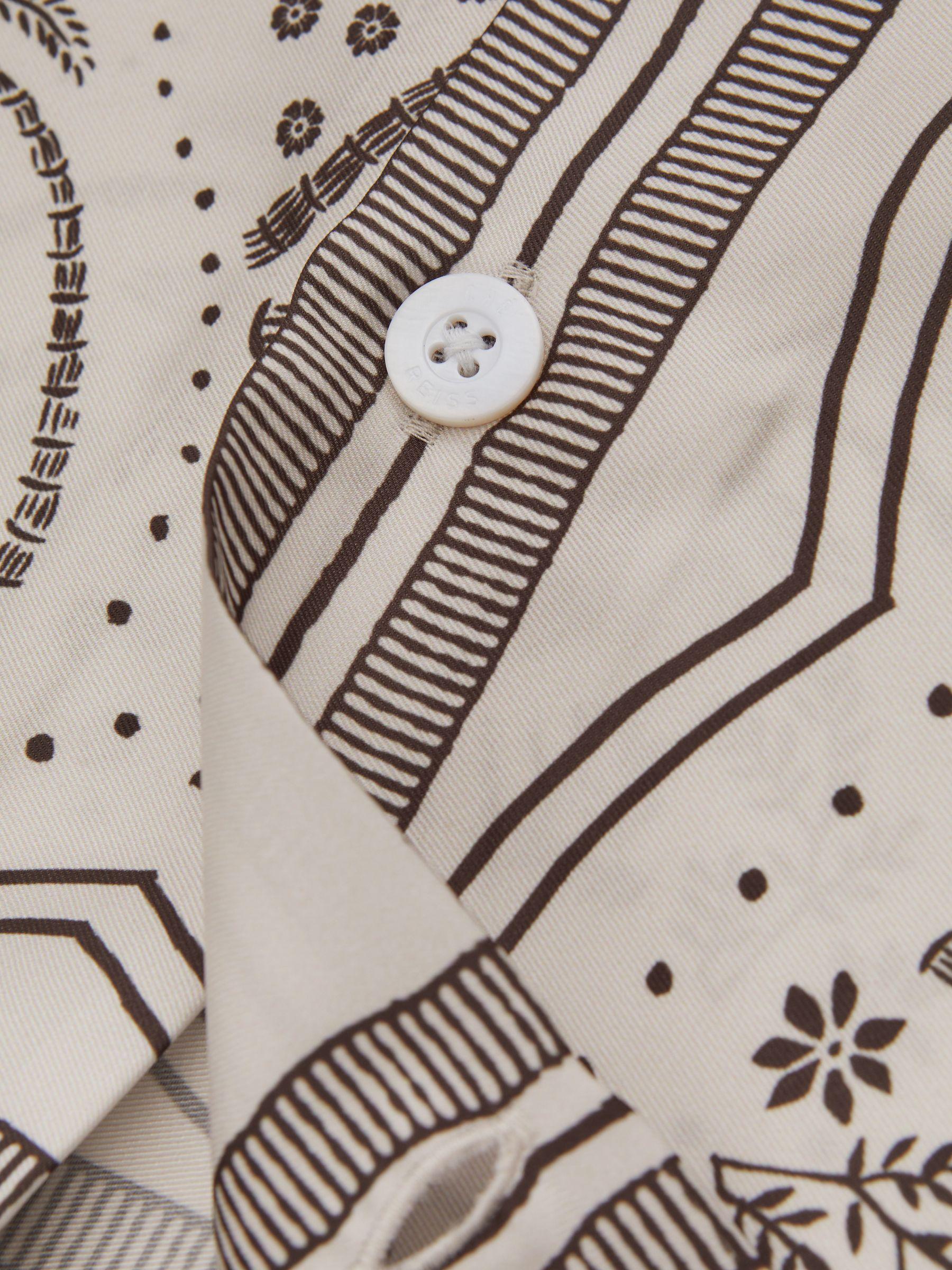 Reiss | Ché Printed Cuban Collar Shirt in Champagne/Brown Product Image