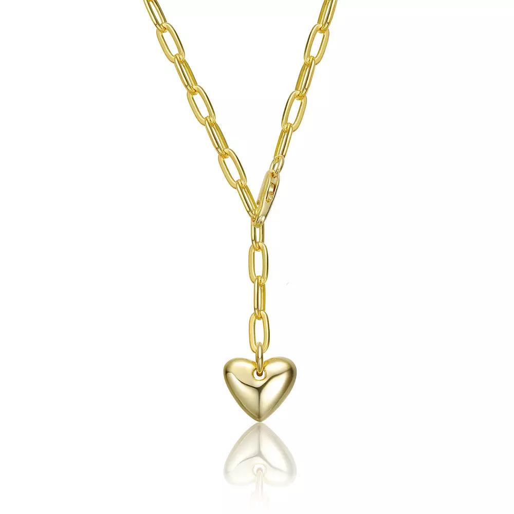 14k Gold Plated with Heart Charm Y Necklace, Womens Gold Tone Product Image