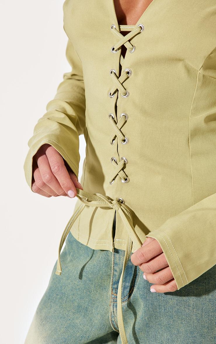 Sage Stretch Woven Tie Front Fitted Shirt Product Image