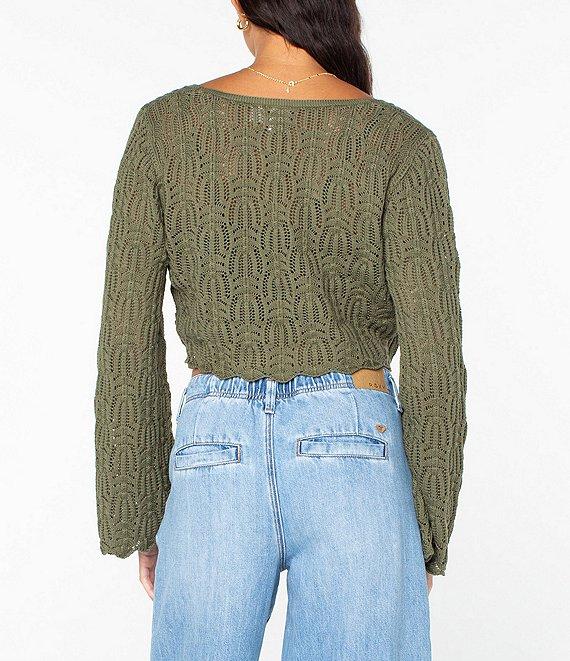 Roxy Beach Bound Crocheted Cropped Cardigan Sweater Top Product Image