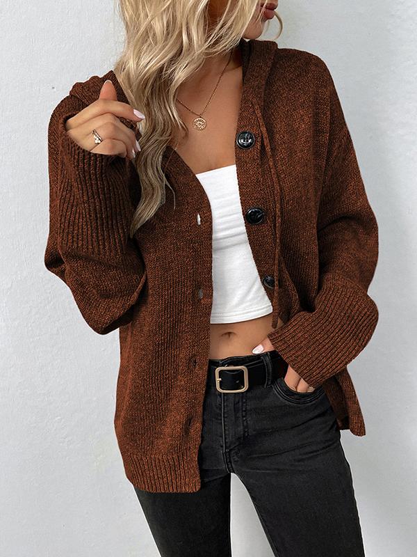 Wrap Buttoned Hooded Solid Color Cardigan Product Image