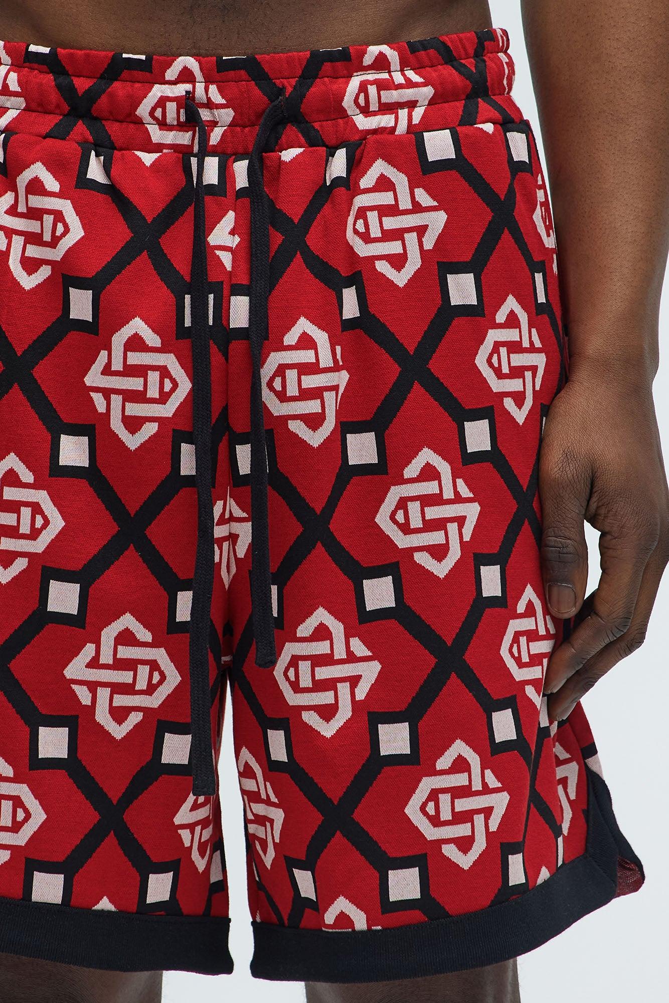All Over Geo Jacquard Shorts - Red Product Image