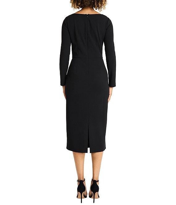 Maggy London Scuba Crepe Bodycon Embellished Square Neckline Long Sleeve Midi Dress Product Image