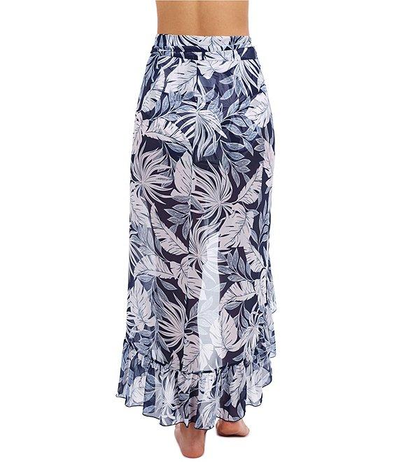 Profile by Gottex Malaya Tropical Leaf Print Ruffle High-Low Wrap Sarong Swim Cover-Up Product Image