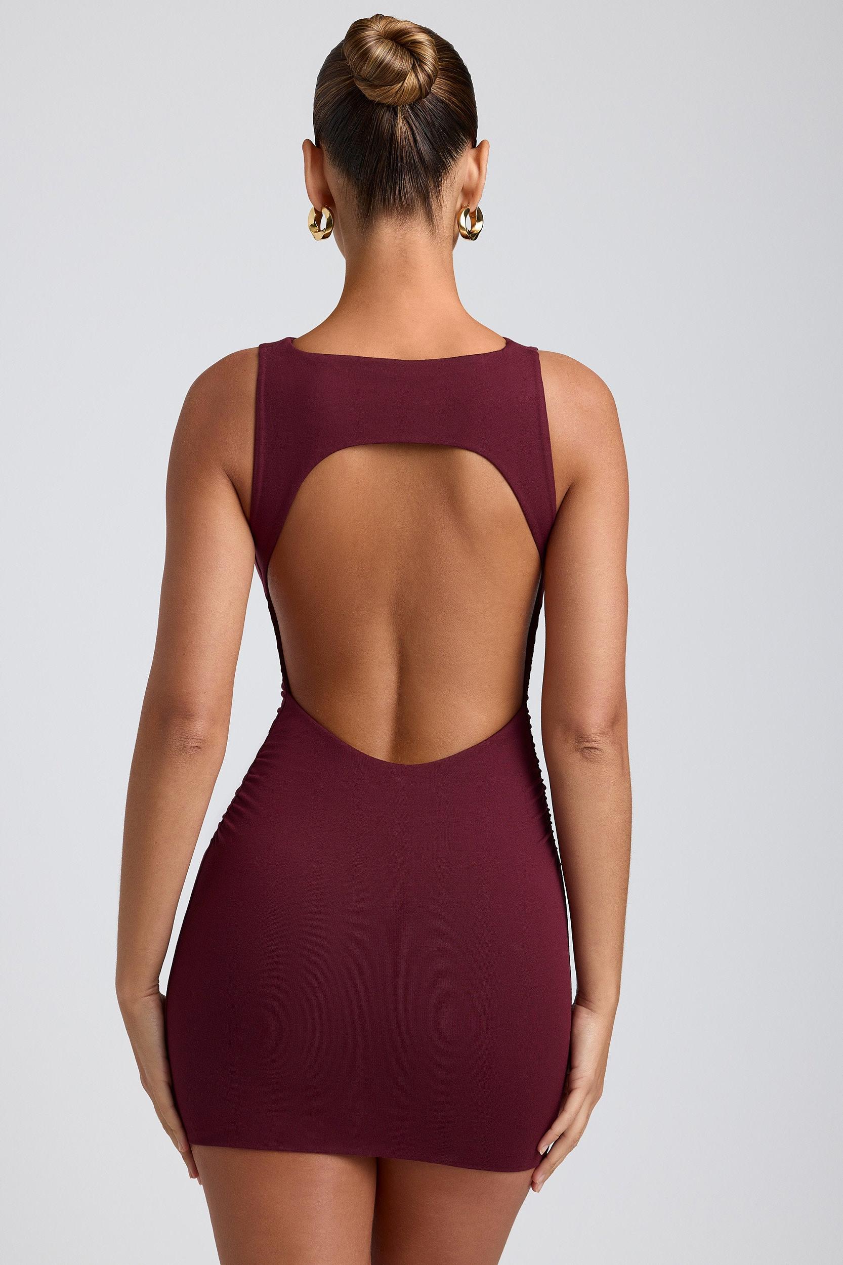Modal High-Neck Open-Back Mini Dress in Plum Product Image