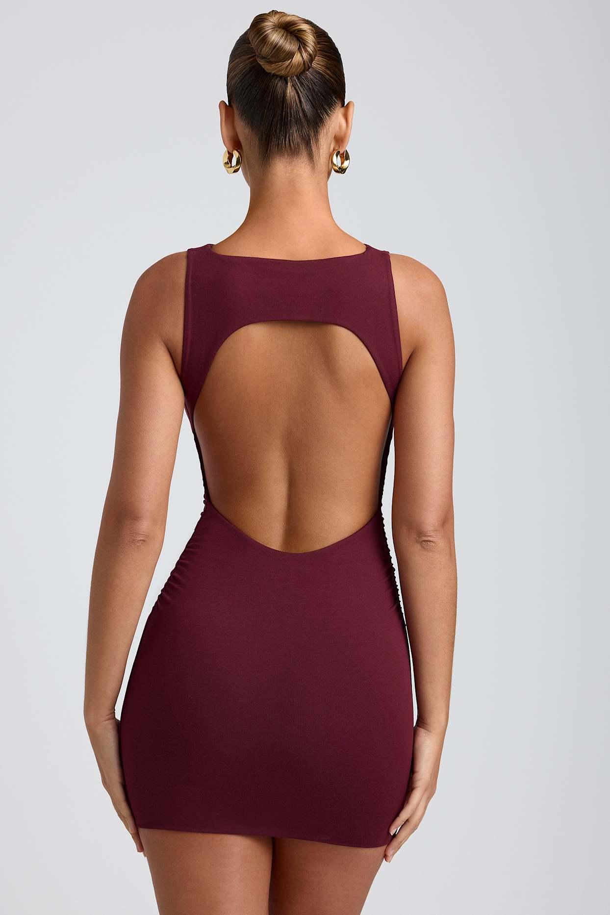 Modal High-Neck Open-Back Mini Dress in Plum Product Image