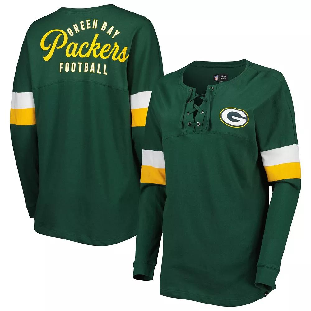 Women's New Era Green Green Bay Packers Athletic Varsity Lightweight Lace-Up Long Sleeve T-Shirt,  Product Image