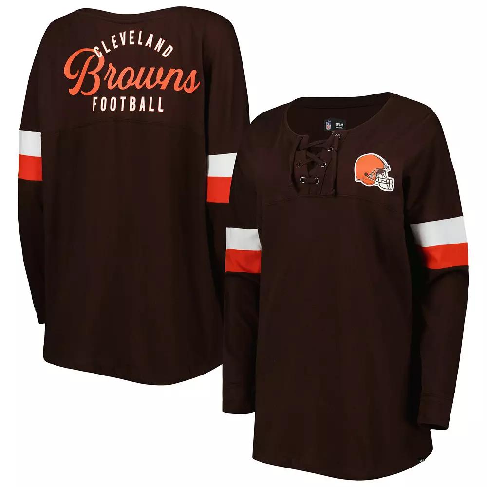 Women's New Era  Brown Cleveland Browns Athletic Varsity Lightweight Lace-Up Long Sleeve T-Shirt, Size: XS Product Image