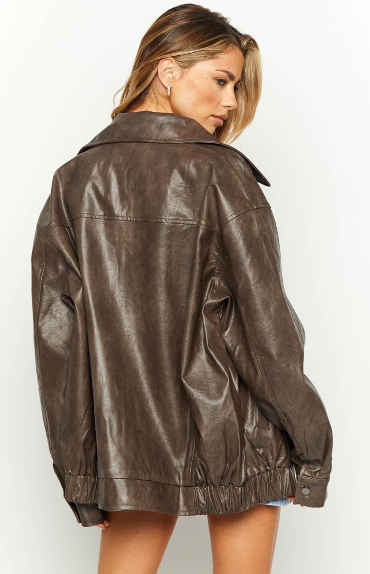Abbi PU Vintage Brown Bomber Jacket Girls Product Image