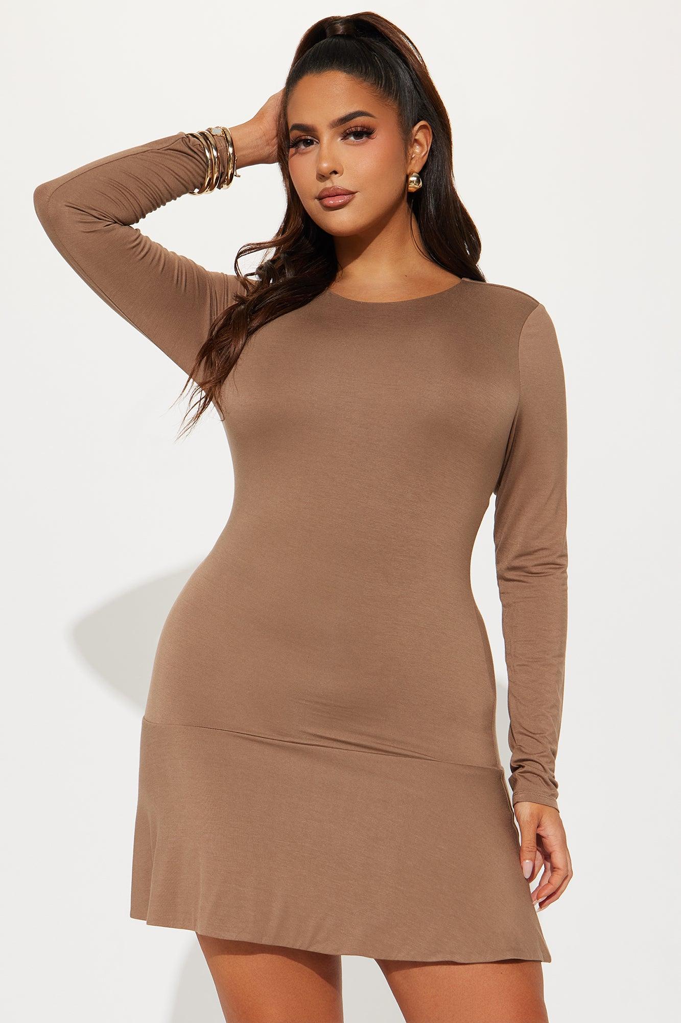 Dream About Me Double Lined Mini Dress - Mocha Product Image