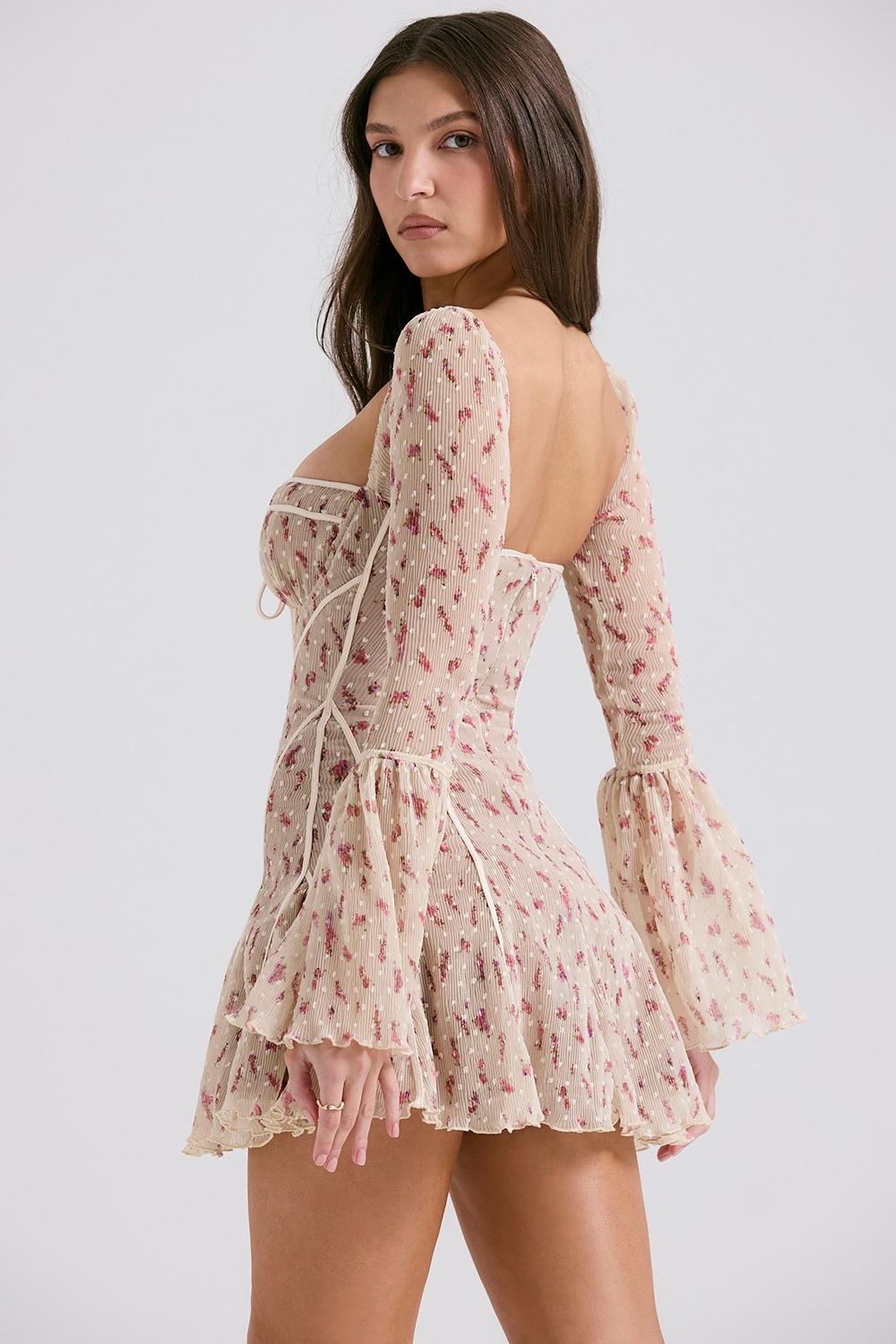 Analissa  vintage cream rose print corset mini dress Product Image