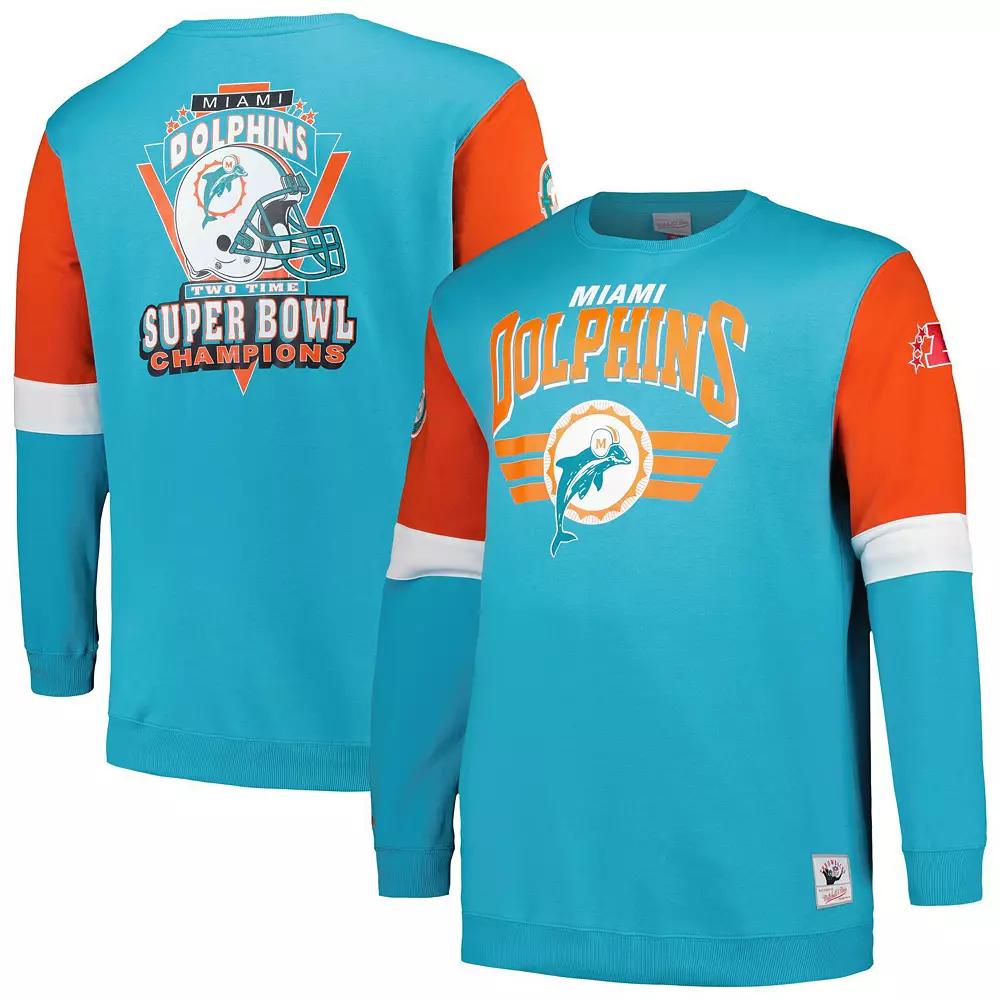 Men's Mitchell & Ness Aqua Miami Dolphins Big & Tall Fleece Pullover Sweatshirt,  Product Image