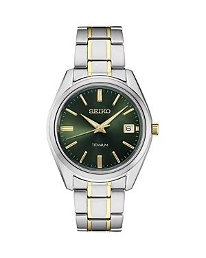 Seiko Mens Essential Two-Tone Titanium Green Dial Watch - SUR377 Gold Silver Product Image