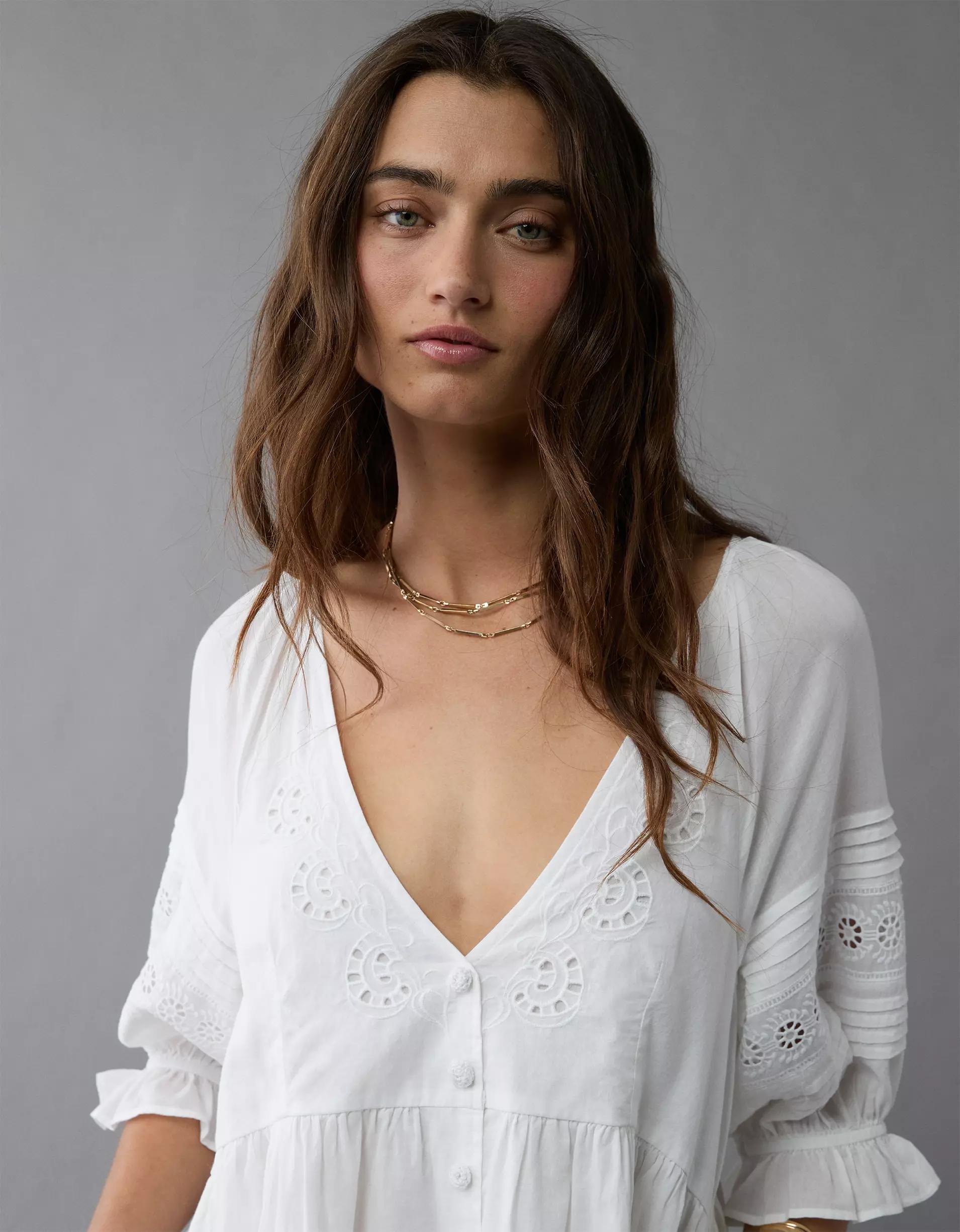 AE Puff Sleeve Embroidered Mini Dress Product Image