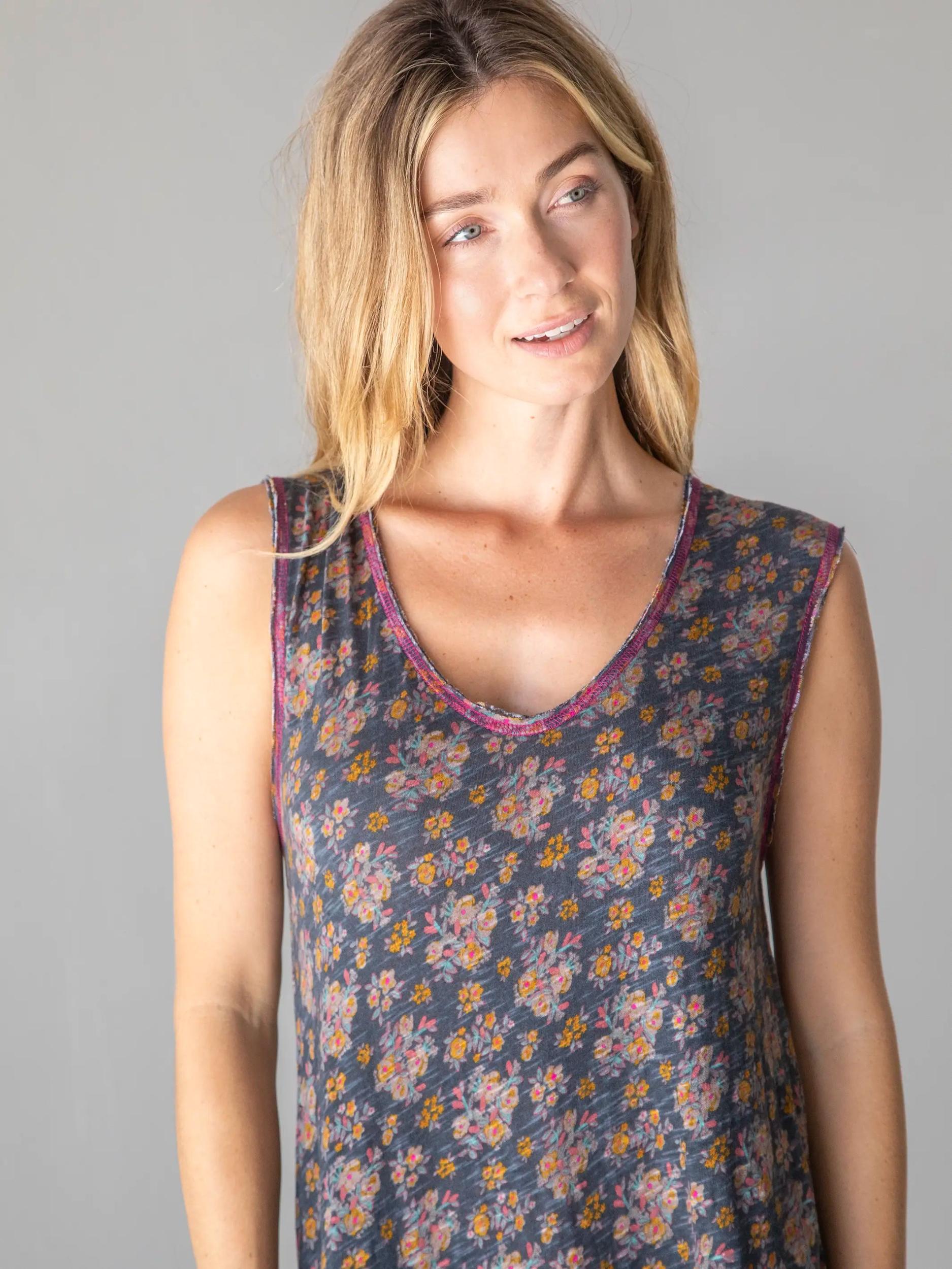 Hangout Cotton Midi Dress - Slate Floral Blooms Product Image