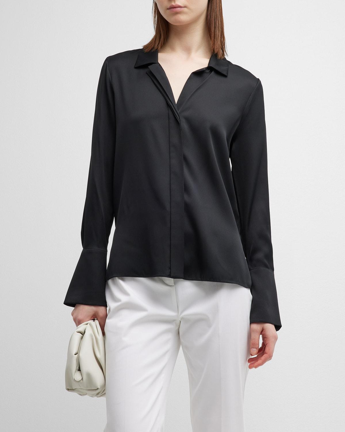 Womens Silk Button-Front Shirt Blouse Product Image