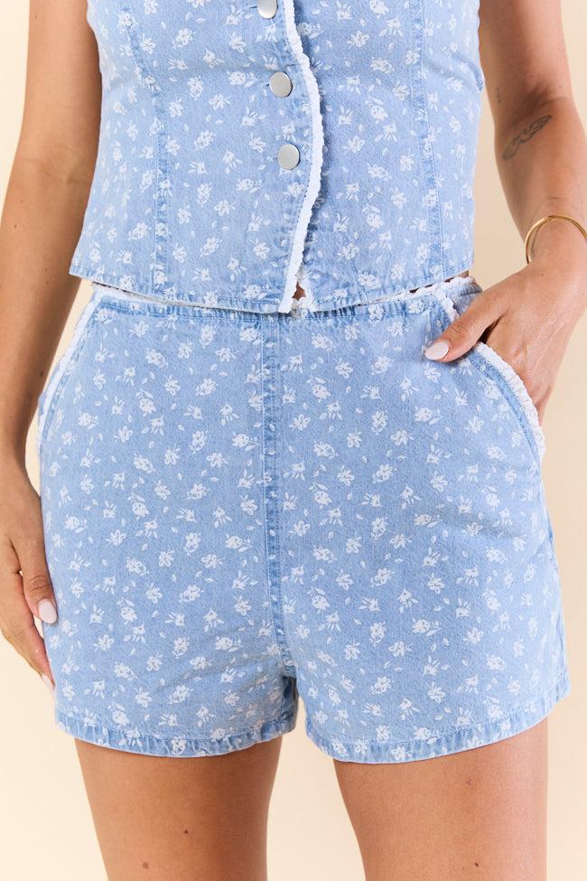 Make It Your Own Denim Floral Shorts FINAL SALE Product Image