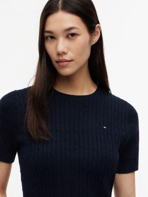 Short-Sleeve Cable Knit Sweater Product Image